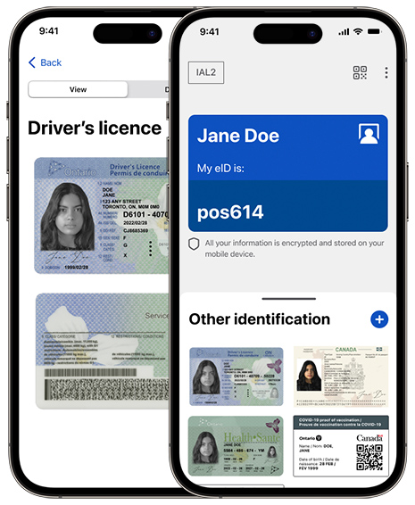 Application privée pour smartphone à identité numérique qui vérifie et stocke les informations d'identité gouvernementales, telles que le permis de conduire.