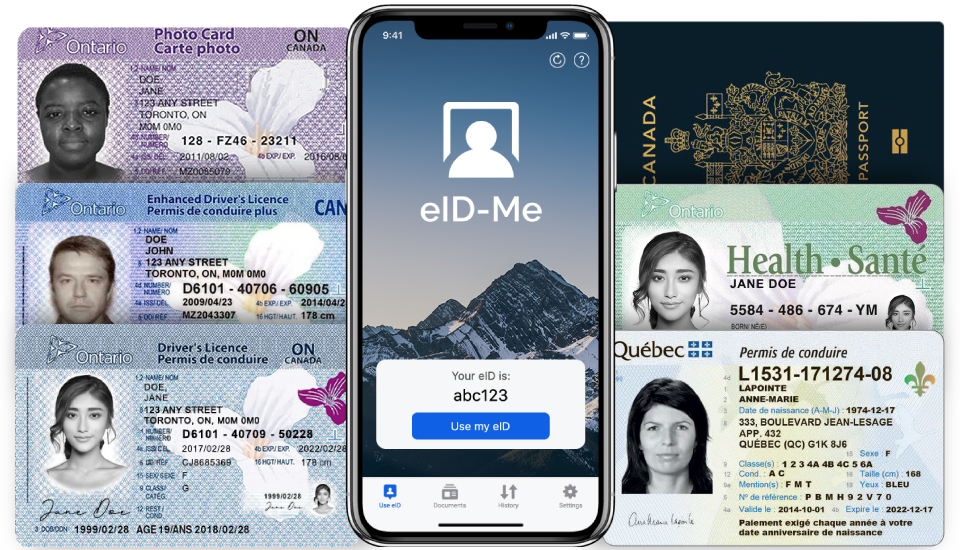 Digital Wallet on iPhone with Ontario Driver's Licence, Ontario's Enhanced Driver's Licence, Ontario Health Card, Ontario Photo Card, Quebec Driver's Licence, Canadian Passport